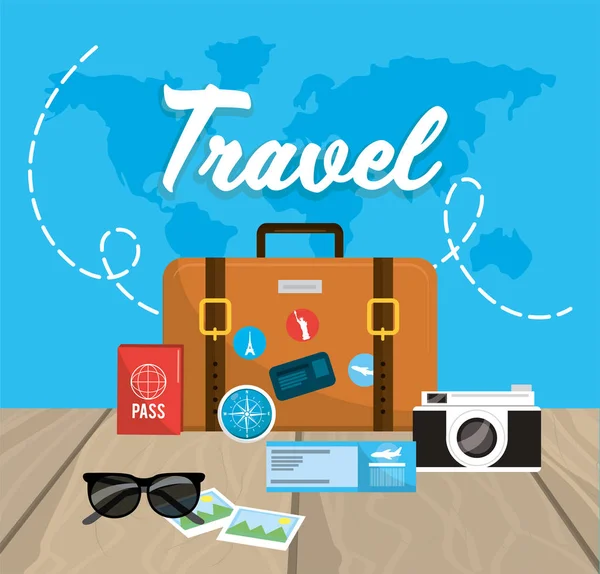 Travel Briefcase Passport Destination Ticket Vector Illustration — Stock Vector