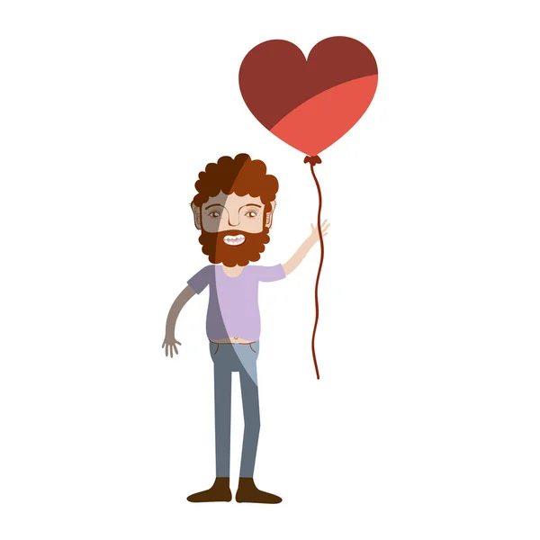 Mannen Med Skägg Och Hjärtat Ballong Handen Vektorillustration — Stock vektor
