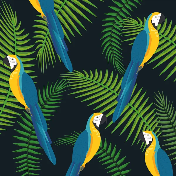 Aras Papageien Mit Ästen Blätter Hintergrund Vektor Illustration — Stockvektor