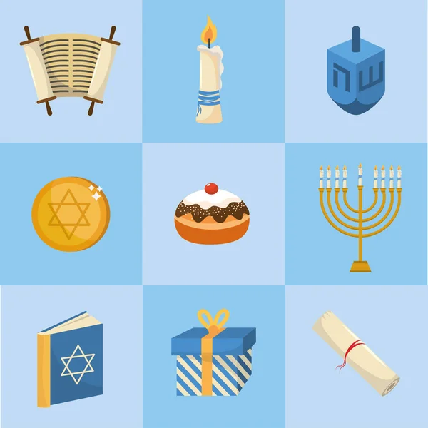 Conjunto Feliz Hanukkah Decoração Tradição Religião Vetor Ilustração —  Vetores de Stock