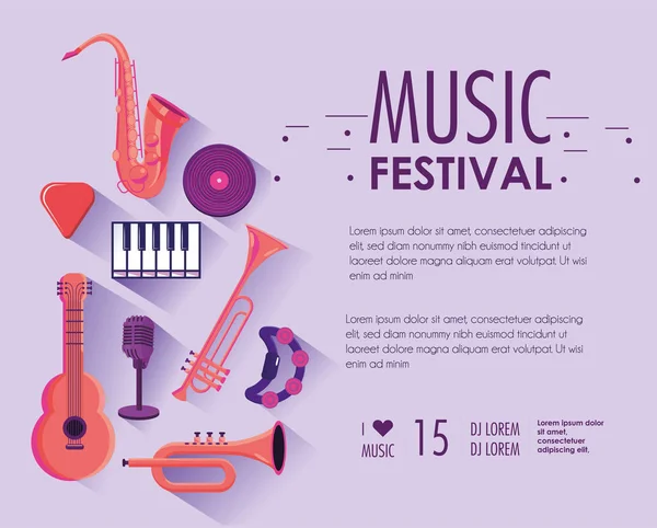Музыкальный Фестиваль Профессиональными Инструментами Векторной Иллюстрации Исполнения — стоковый вектор