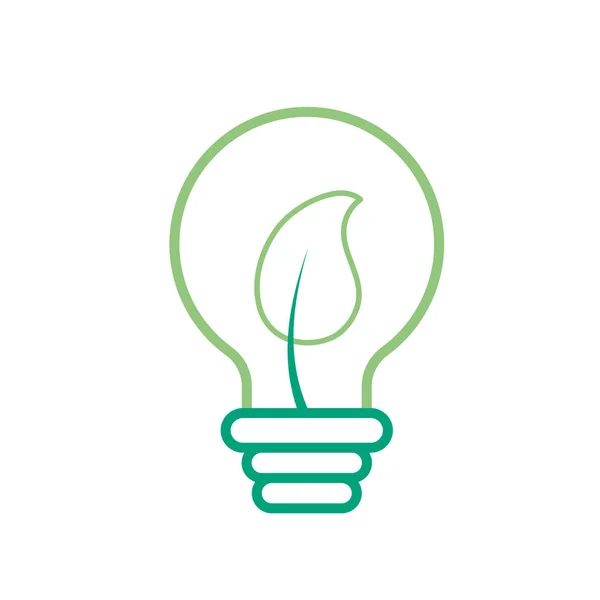 Lijn Lamp Met Blad Binnen Aan Ecologische Symbool Vectorillustratie — Stockvector