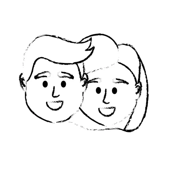 Figure Tête Couple Avec Illustration Vectorielle Conception Coiffure — Image vectorielle