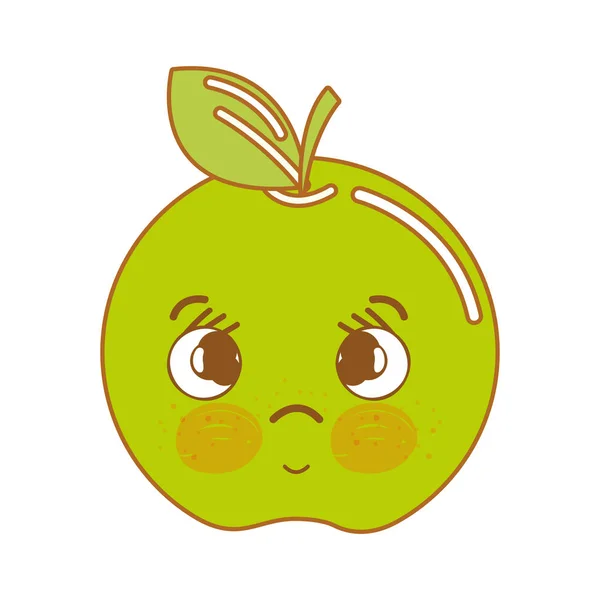 Kawaii Bonito Triste Fruta Maçã Ilustração Vetorial — Vetor de Stock