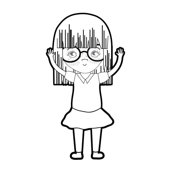 Line Pretty Girl Glasses Casual Wear Vector Illustration — Stock Vector