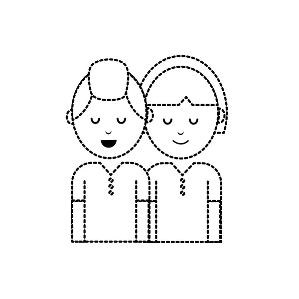 Dotted Shape Couple Together Hairstyle Clothes Vector Illustration — Stock Vector