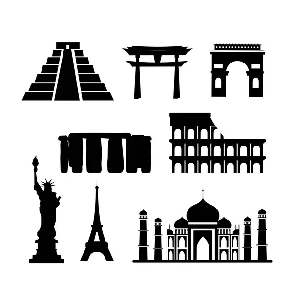 Set Silhouette Internationa Towers Tourist Travel Vector Illustration — Stock Vector