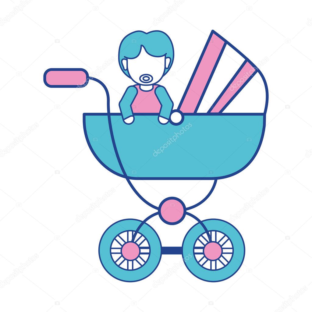 baby girl with hairstyle inside carriage, vector illustration
