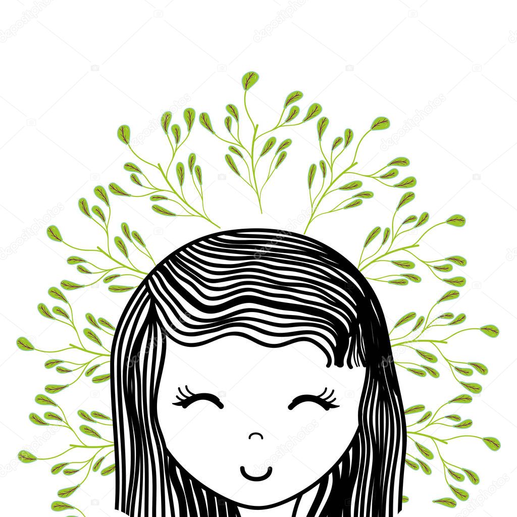 happy woman close eyes, vector illustration design