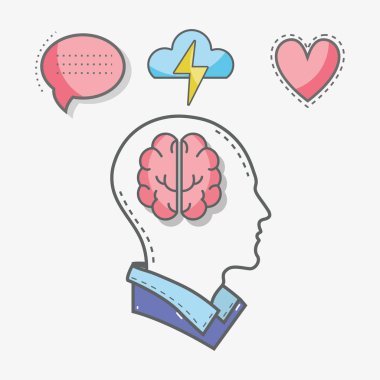 satır siluet baş kavramı ruh sağlığı, vektör çizim