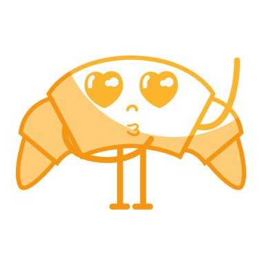 siluet kawaii şirin ihale kruvasan yemek vektör çizim