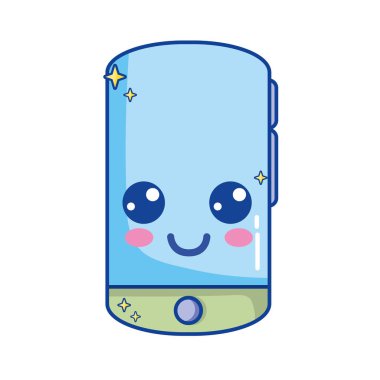 Kawaii şirin mutlu smartphone teknoloji vektör çizim