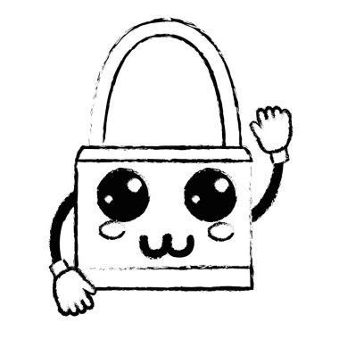 Şekil kawaii şirin mutlu asma kilit güvenlik vektör çizim