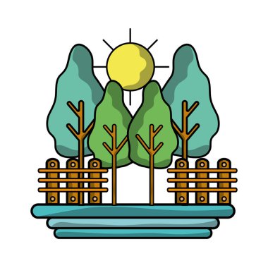 ağaçlar bitkiler kılavuz ahşap ve güneş vektör çizim ile