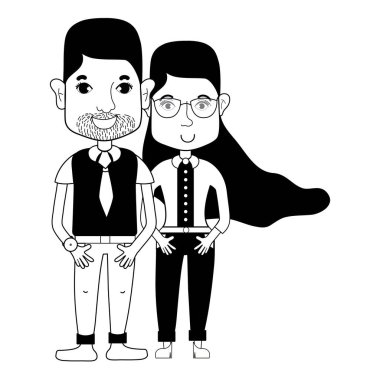 saç modeli ve rahat kıyafetler, vektör çizim ile kontur güzel çift