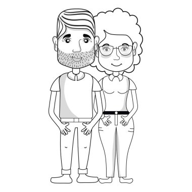 saç modeli ve rahat kıyafetler, vektör çizim ile güzel çift hat