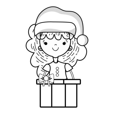 kıyafetleri ile satırı kız ve Noel hediye vektör çizim