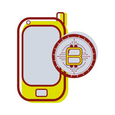 akıllı telefon simgesi devre bitcoin amblemi, vektör çizim ile
