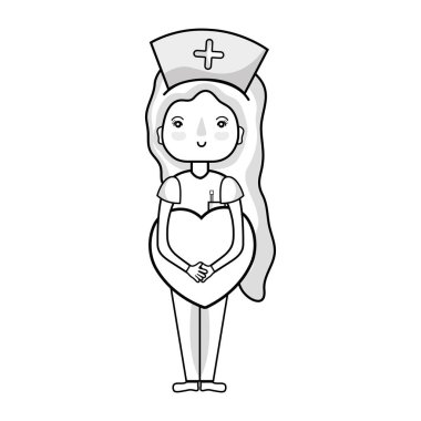 Bu eller vektör çizim kalp ile hat profesyonel hemşire