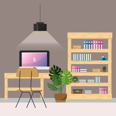 İşyeri Ofis ve malzemeleri tema vektör çizim odası