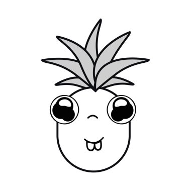 siluet kawaii Sevimli utangaç ananas sebze, vektör çizim