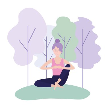kadın pratik yoga sakin duruş denge vektör çizim