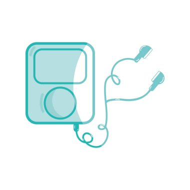 kulaklıklarla siluet mp3 çalar müzik, vektör çizim dinlemek için