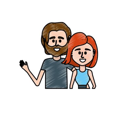 Çift birlikte rahat kıyafetler vektör çizim tasarım