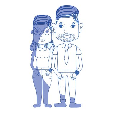 saç modeli ve rahat kıyafetler, vektör çizim ile siluet güzel çift