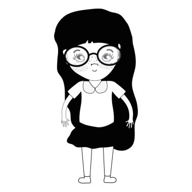 gözlük ve rahat kıyafet, vektör çizim kontur güzel kızla