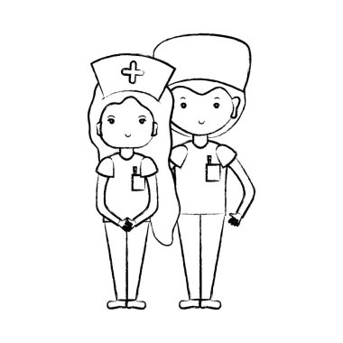 Şekil doktor ve hemşire insanlar vektör çizim yardımcı olmak için