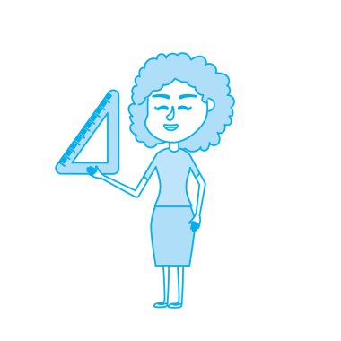 kontur kadın öğretmen Okulu aracında el vektör çizim ile