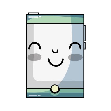 Kawaii şirin mutlu smartphone teknoloji vektör çizim