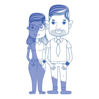 saç modeli ve rahat kıyafetler, vektör çizim ile siluet güzel çift