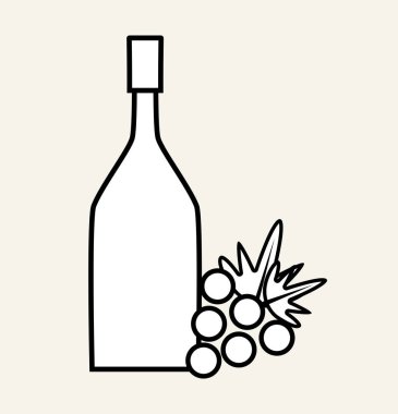 üzüm meyve, vektör çizim tasarım ile şarap şişesi
