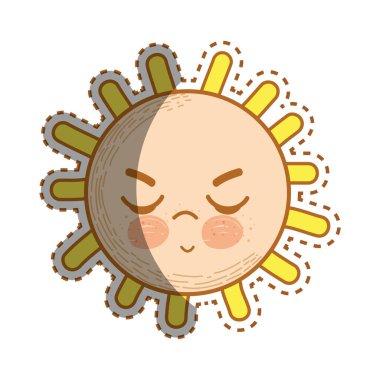 Kawaii kızgın güneş kapalı gözler ve ağız, vektör çizim ile
