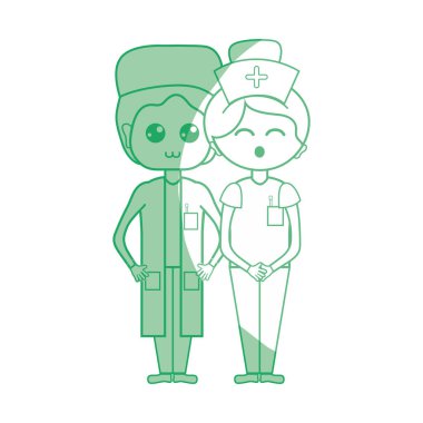 siluet doktor ve hemşire insanlar vektör çizim yardımcı olmak için