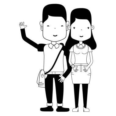 saç modeli ve rahat kıyafetler, vektör çizim ile kontur güzel çift