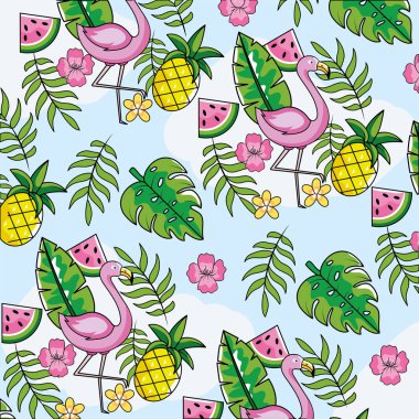 flemish with tropical fruits and leaves background vector illustration clipart