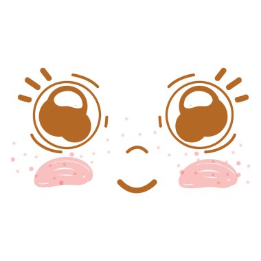 mutlu yüz kawaii şirin gözler ve yanakları, vektör illusration ile