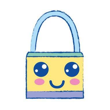 Kawaii şirin mutlu asma kilit güvenlik vektör çizim