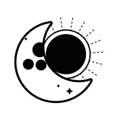 ay ve Güneş evren mistik vektör çizim kontur tutulması