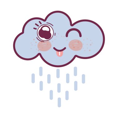 bulut komik dil dışında vektör çizim tasarım ile yağmur kawaii