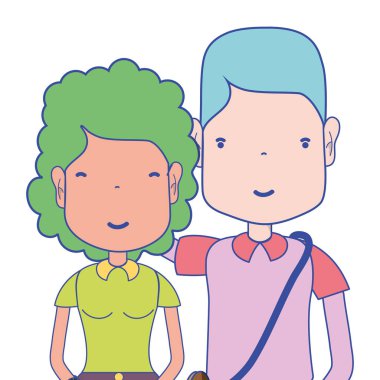 saç modeli ve rahat kıyafetler, vektör çizim ile güzel çift