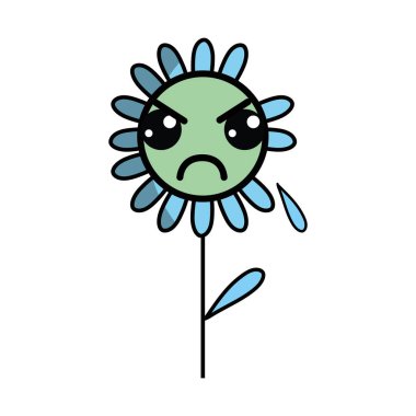 Kawaii kızgın çiçek bitki yaprakları ve yaprakları vektör çizim ile