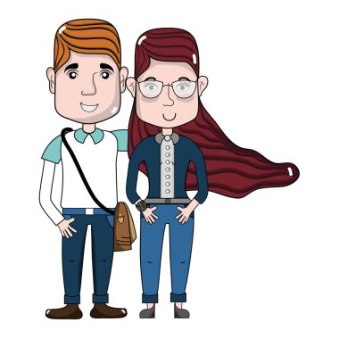 saç modeli ve rahat kıyafetler, vektör çizim ile güzel çift