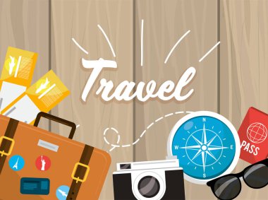 Evrak Çantası'nı eğlence için seyahat ve advebture vektör çizim keşfetmek