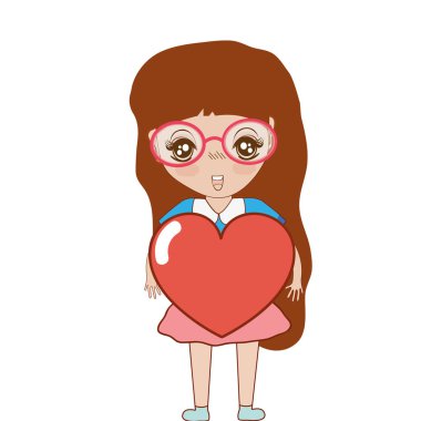 kalp ve gözlük, vektör çizim ile güzel kız