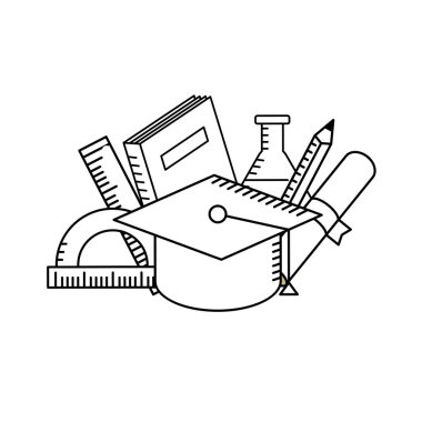 satır okul aracı öğeleri eğitim için vektör çizim çalışma