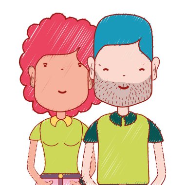 saç modeli ve rahat kıyafetler, vektör çizim ile güzel çift